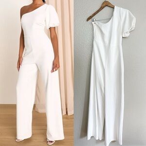 NWOT Cheerful Captivation White One-Shoulder Wide-Leg Jumpsuit